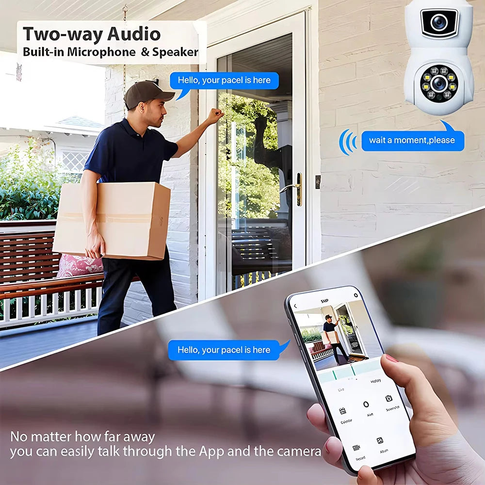 E27 4K 8MP Dual Screen Bulb WiFi Camera Dual Lens Auto Tracking Two Way Audio Color Night Vision Outdoor Security Camera 64GB